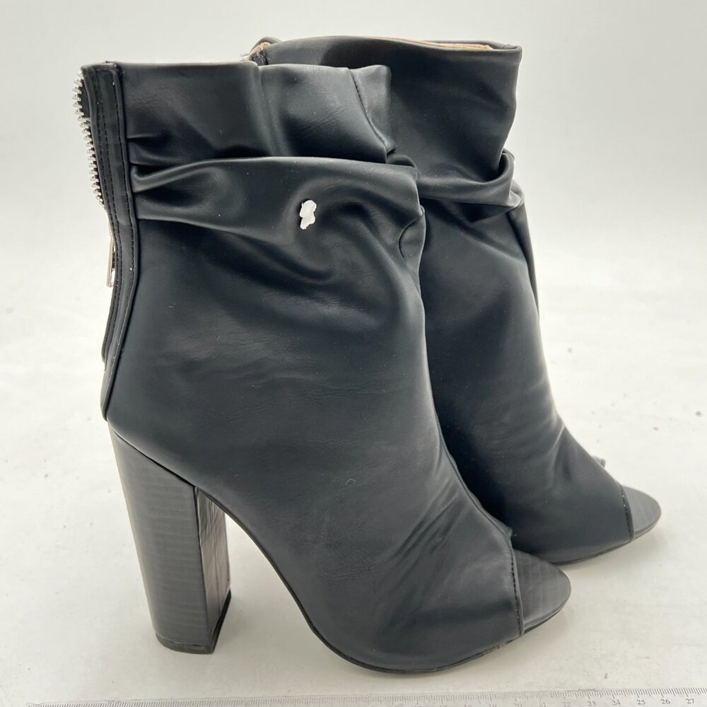 FSJ Black Stylish Peep Toe Slouch Ankle Boots Chunky Stacked Heels Party Shoes - Picture 4 of 8